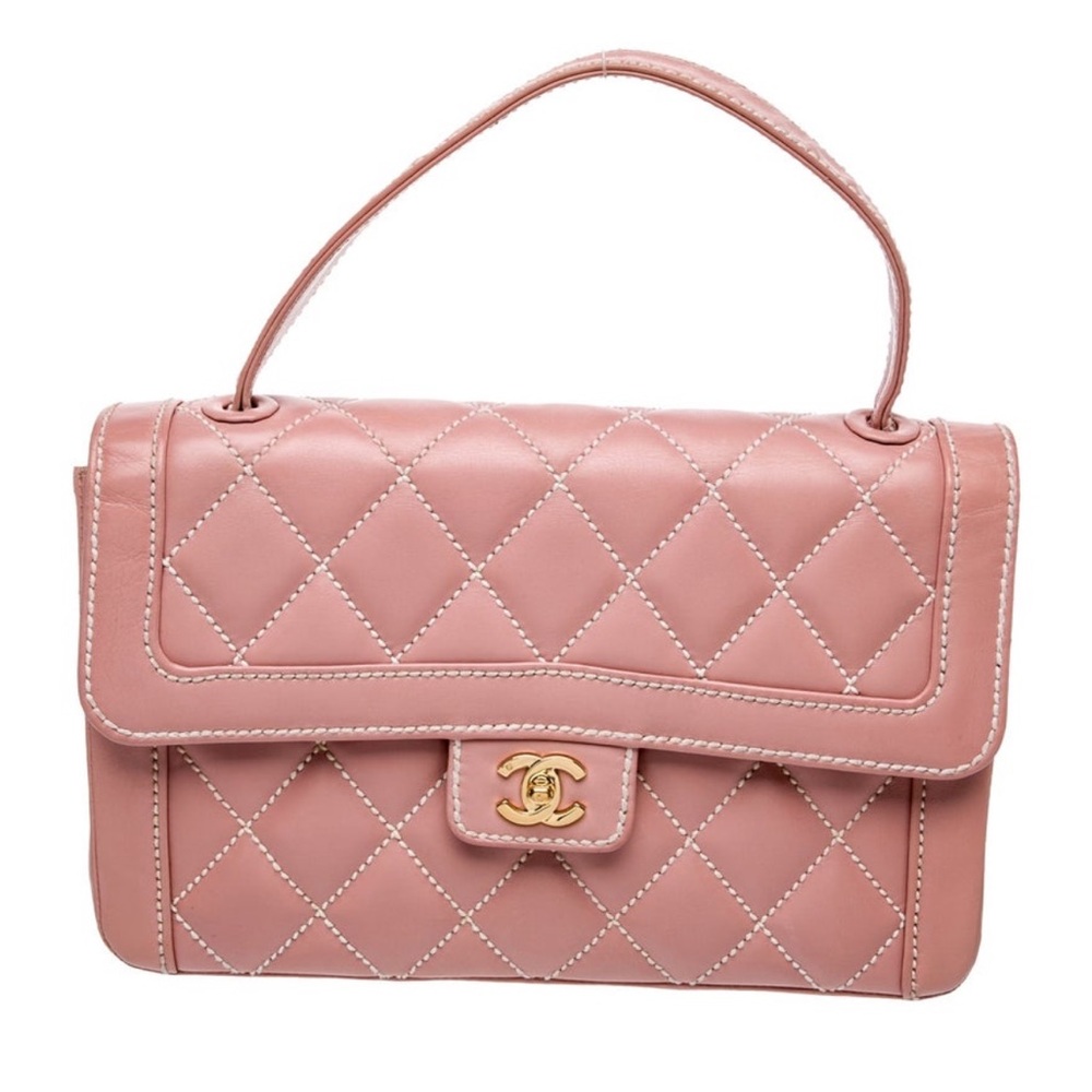 Chanel Vintage Surpique Wild Stitch Quilted Top Handle Bag - Pink